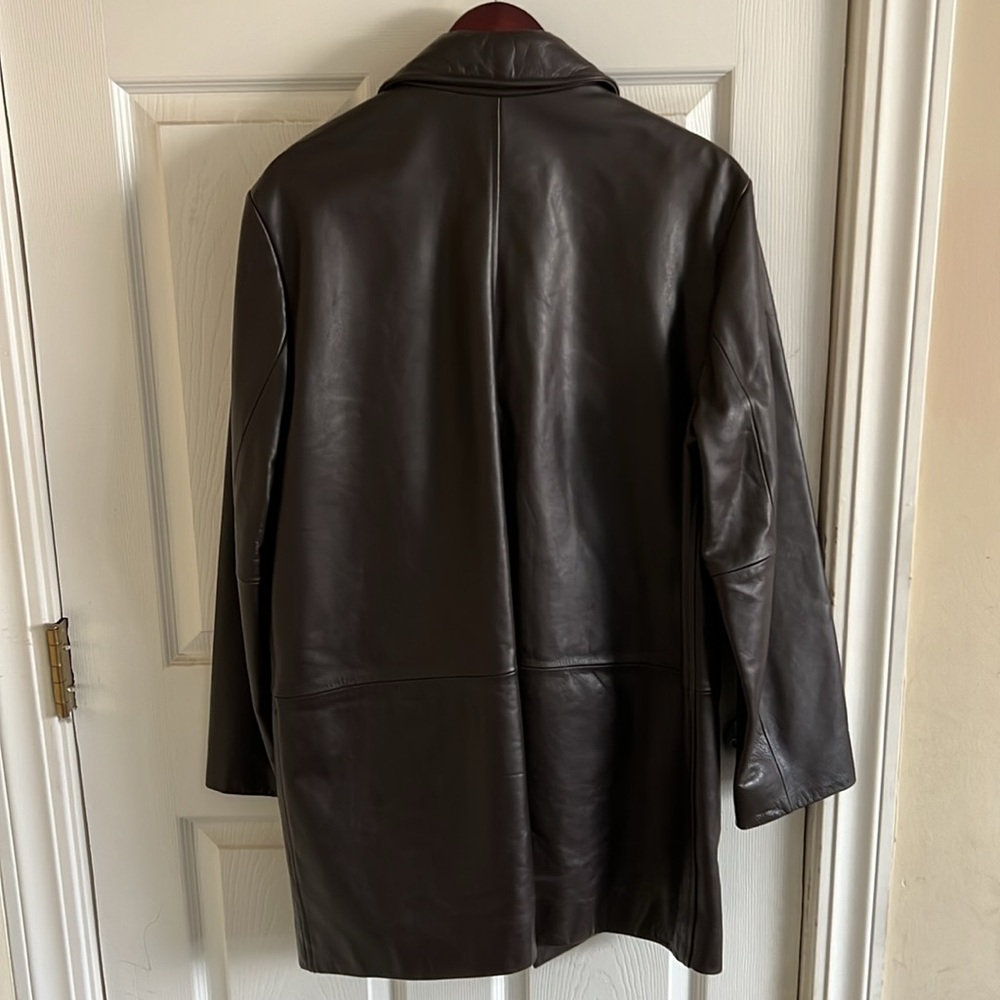 Banana Republic Men’s Brown Button Down Leather Long Coat - Picture 3 of 12